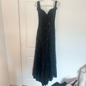 JS Collections 6 Black Floral Lace & Sequin Formal Prom Whimsigoth Dress